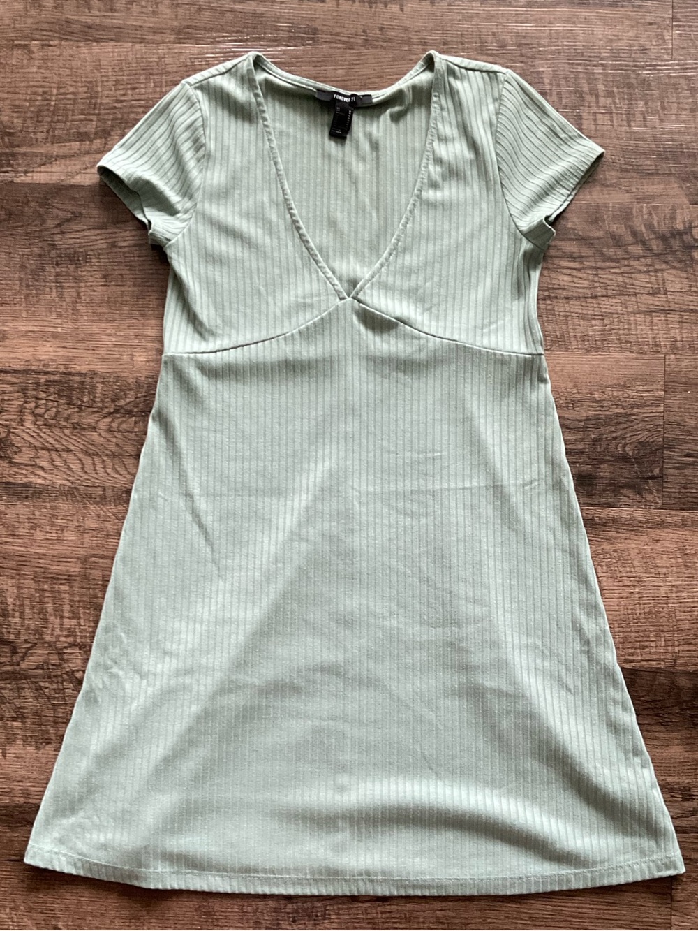 Forever 21 Sage Green Ribbed V-Neck Mini Dress